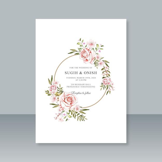 Vector wedding card template with watercolor floral decoration