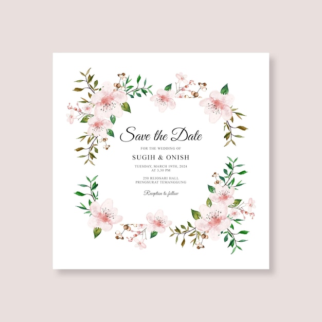 Vector wedding card template with watercolor floral