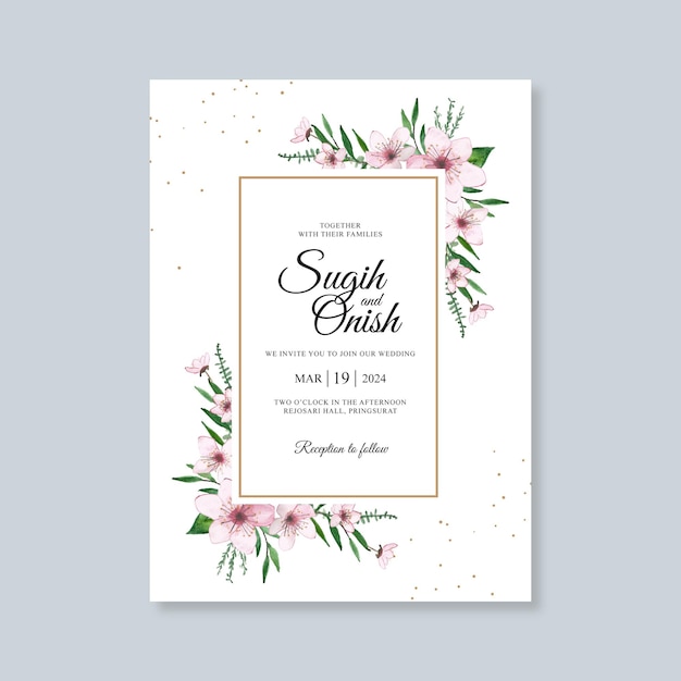 Wedding card template with watercolor floral