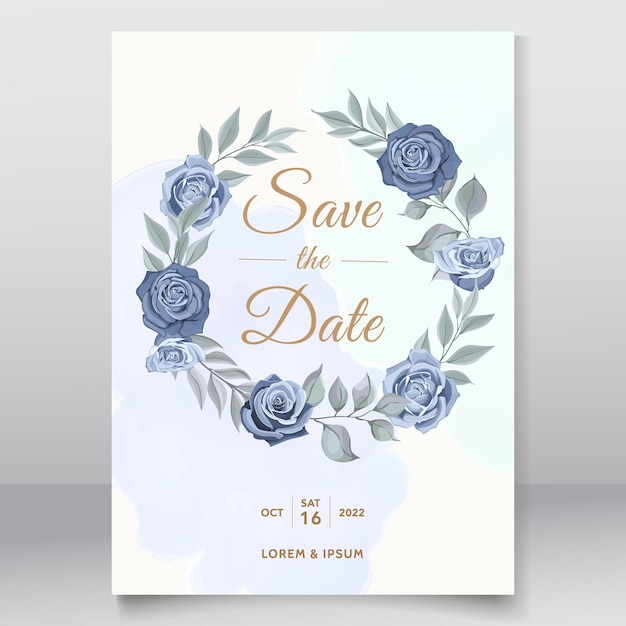 Wedding card with beautiful dusty blue flower