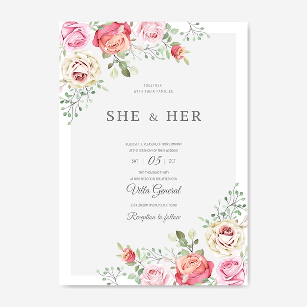 wedding card with beautiful floral template