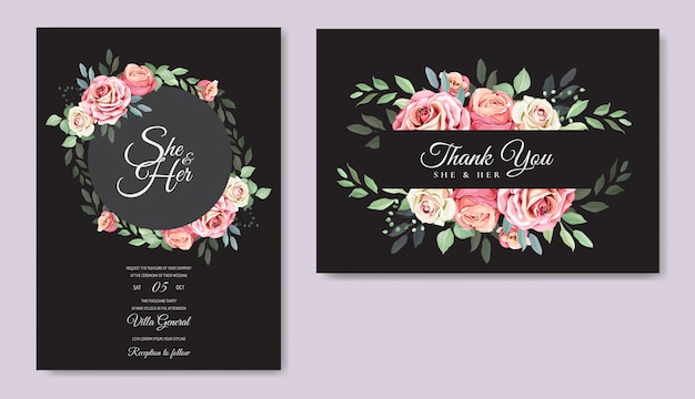 Wedding card with beautiful floral template