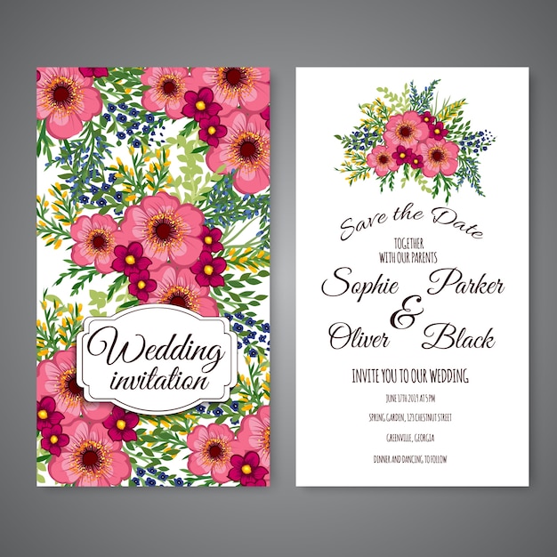 Wedding card with beautiful flowers