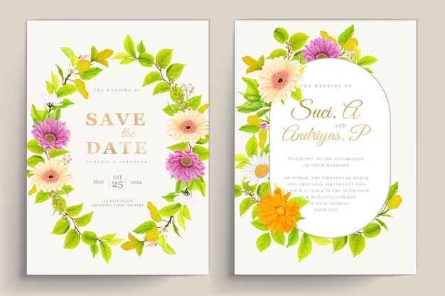 Vector wedding card with beautiful pink and green watercolor floral