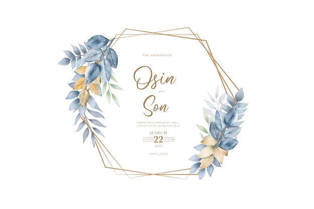 wedding card with blue floral watercolor