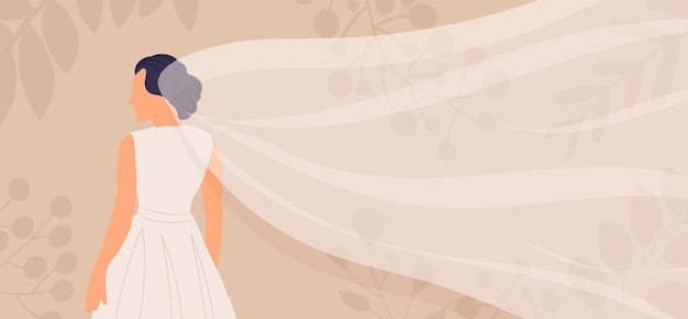 ベクトル フラット スタイルの花嫁とのウェディング カード