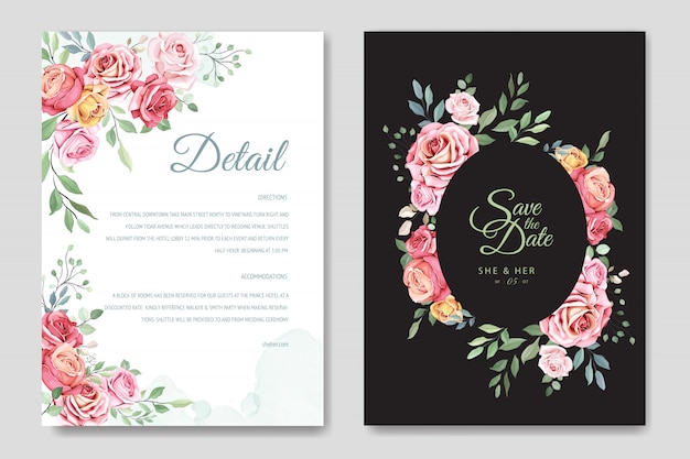 Wedding card with elegant floral and leaves template