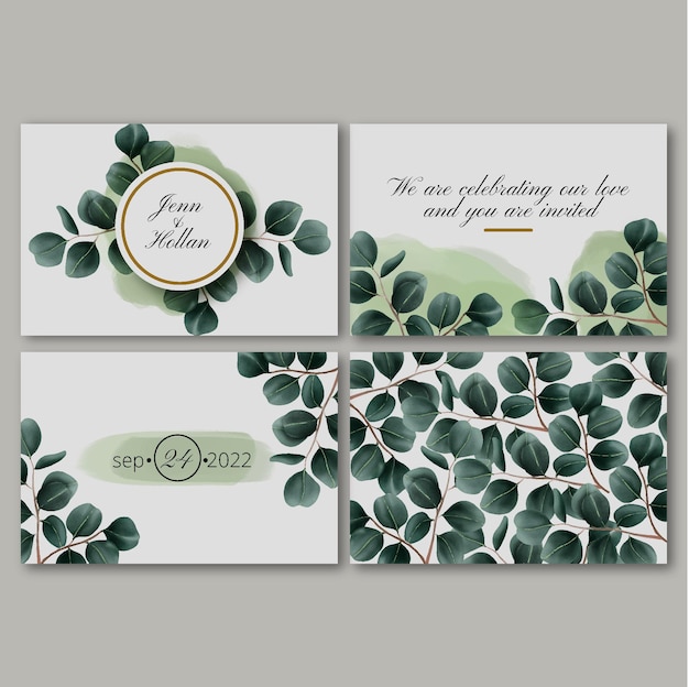 Vector wedding card with eucalyptus and watercolor