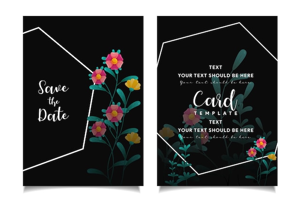 Wedding card with flowers on black theme