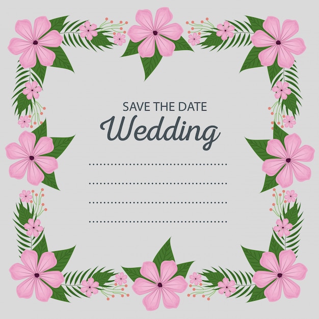Wedding card with flowers plants border