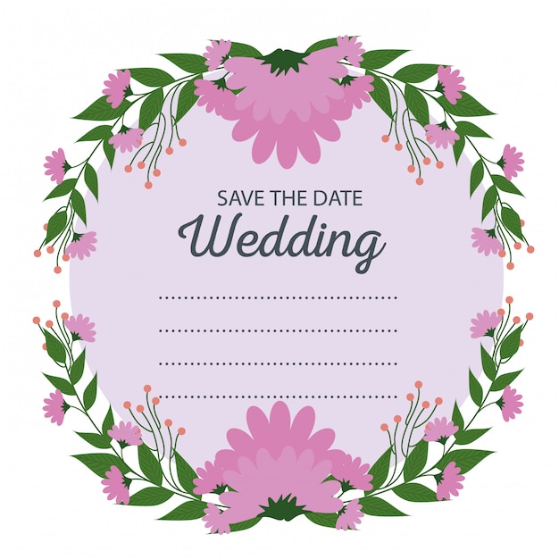 Wedding card with flowers plants and leaves to event