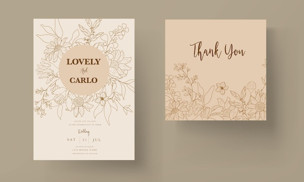 Свадебная открытка с простым и элегантным цветочным орнаментом