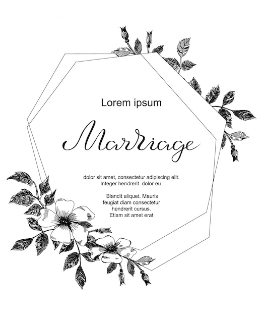 Wedding card with sketch flowers