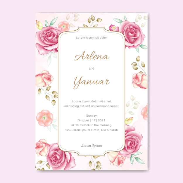 Wedding card with watercolor flowers