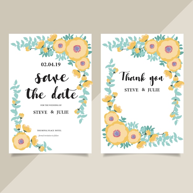 Wedding card with yellow flowers