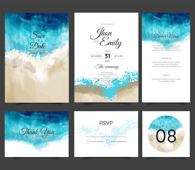 Vector wedding cards, invitation. save the date sea style design. romantic beach wedding summer background