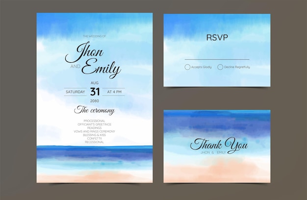 ベクトル 結婚式のカードの招待状の海のスタイルのデザインロマンチックなビーチの結婚式の夏の背景