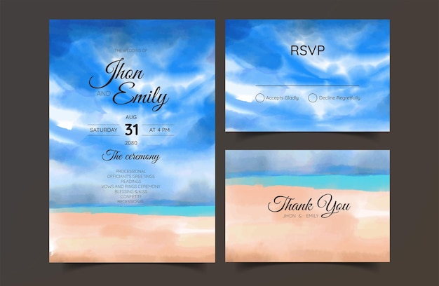 Vector wedding cards invitation sea style design romantic beach wedding summer background