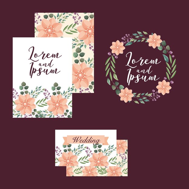 Vector wedding cards template flowers ornament decoration