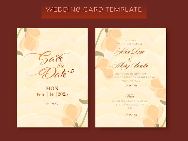 Wedding Cards Template Layout Decorated With Floral On Plain Burgundy Background