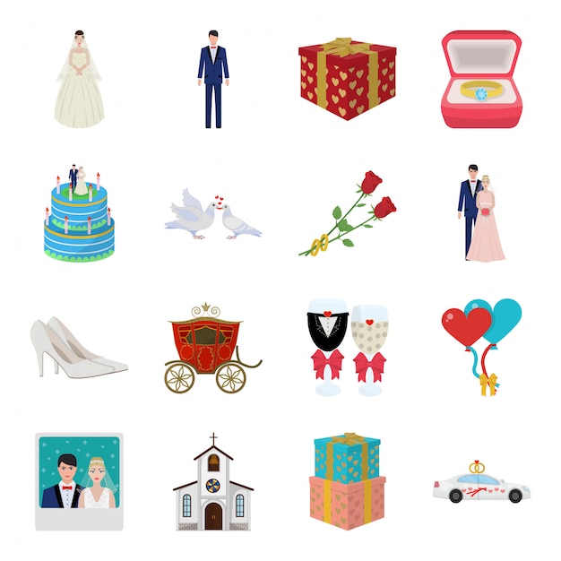 Wedding cartoon set icon. illustration love marriage  . isolated cartoon set icon wedding .