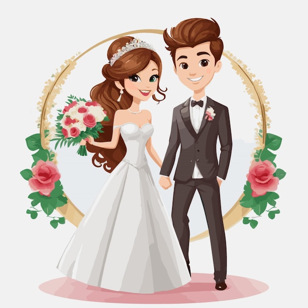 Вектор свадебного мультфильма на белом фоне