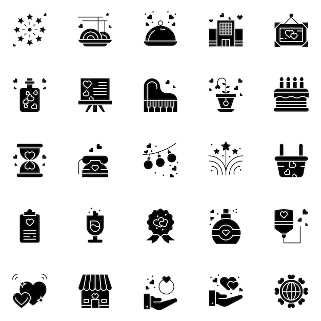 Wedding celebration icons collection UI icon set