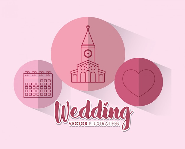 Wedding celebration with set icons