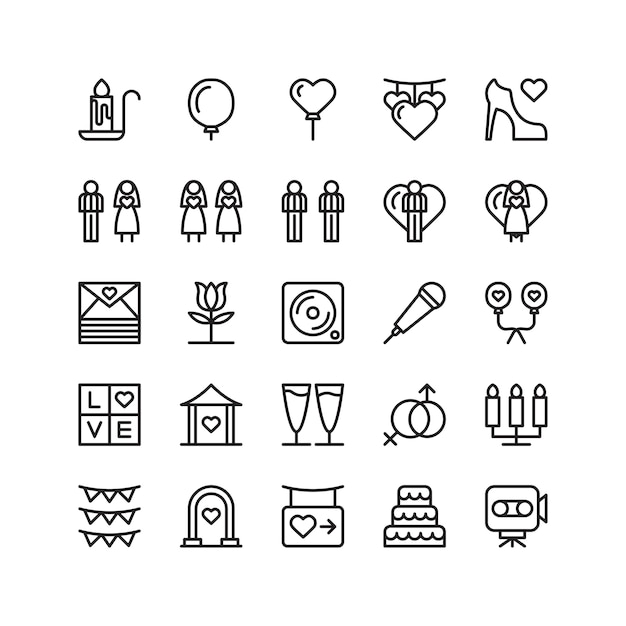 Wedding ceremony icon set