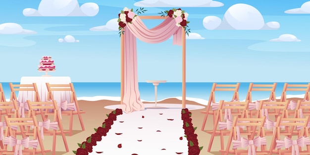 wedding ceremony outdoor setup wedding ceremony setup with arch draped with ribbons and decorations