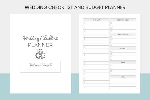 벡터 웨딩 체크리스트 및 예산 계획자 kdp 인테리어