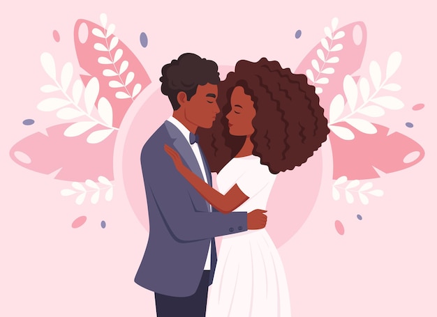 Vector wedding couple african american married couple