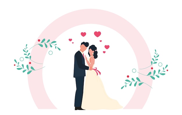 Vector wedding couple bride and groom getting married