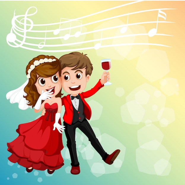 Sposi festeggia con note musicali in sottofondo