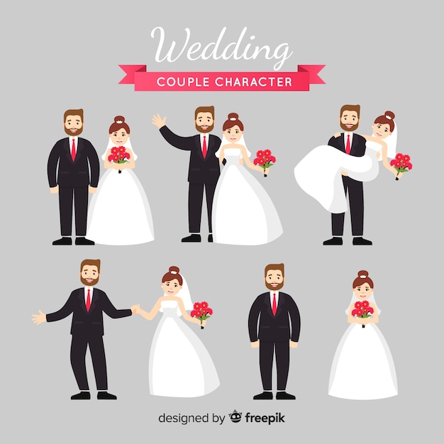 Vector wedding couple character collection