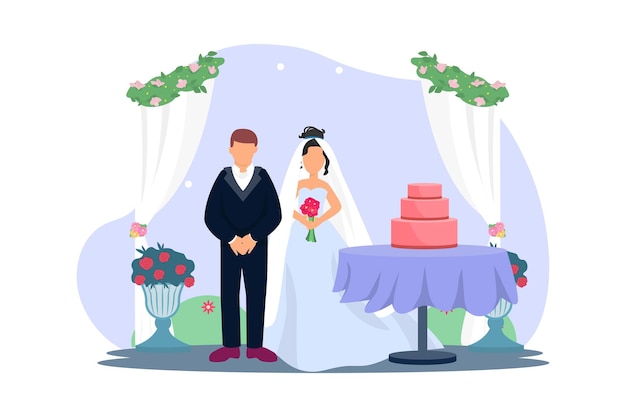 Vector wedding couple flat illustratieontwerp