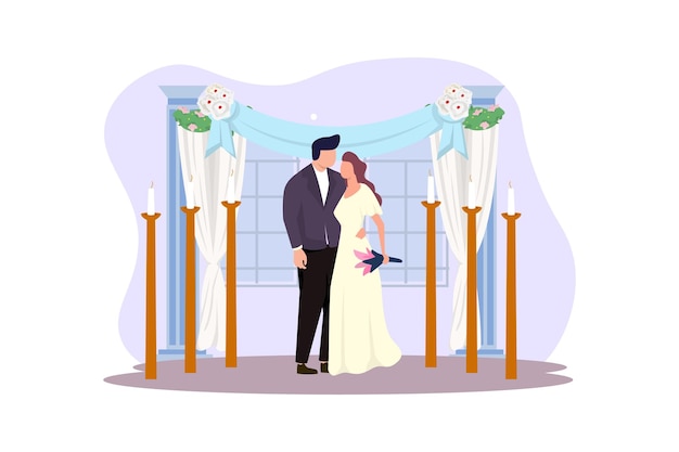 Vector wedding couple flat illustration design