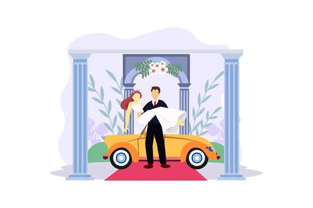 Свадьба пара плоская иллюстрация дизайн