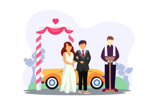 Wedding Couple Flat Illustration Design