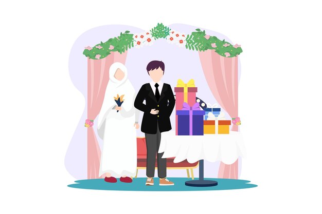 Vector wedding couple flat illustration design