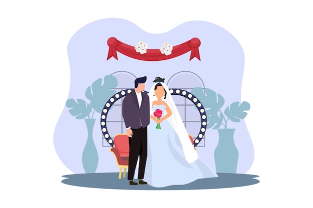 Vector wedding couple flat illustration design