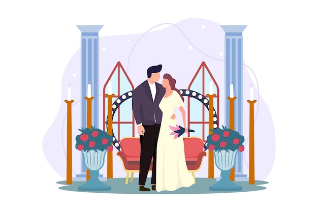 Vector wedding couple flat illustration design