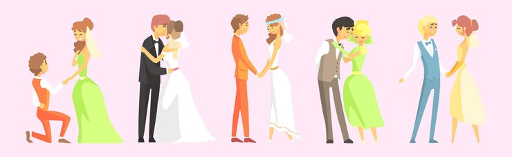Vector 婚禮夫妻男女角色站立向量組