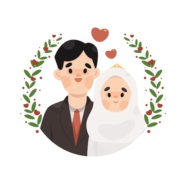 Vector wedding couple muslim illustration