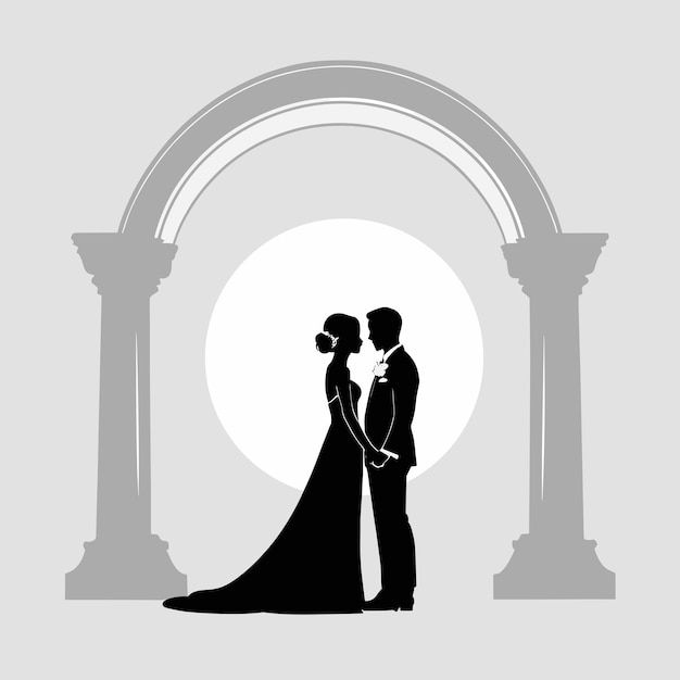 Wedding couple silhouette vector design bride and groom illustration