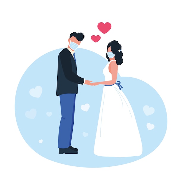 フェイスマスクを身に着けている結婚式のカップル