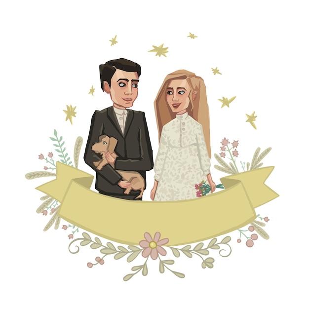 Vector wedding couple with banner high quality illustration