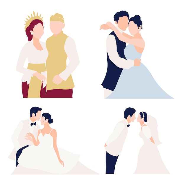 Vector wedding couple with boho style