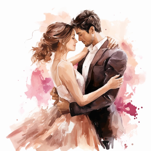 Wedding couples lovers watercolor painting style 6