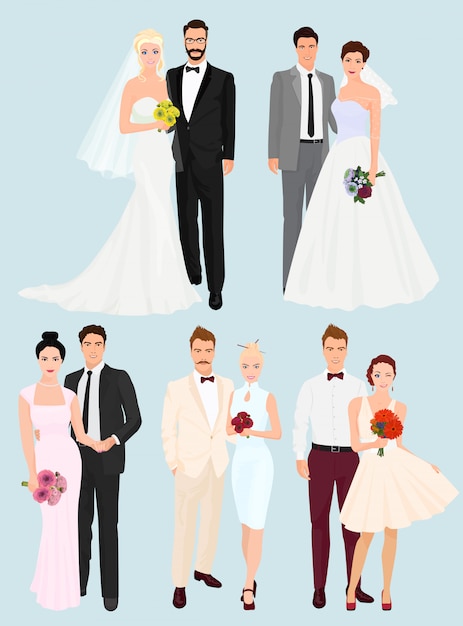Vector wedding couples set